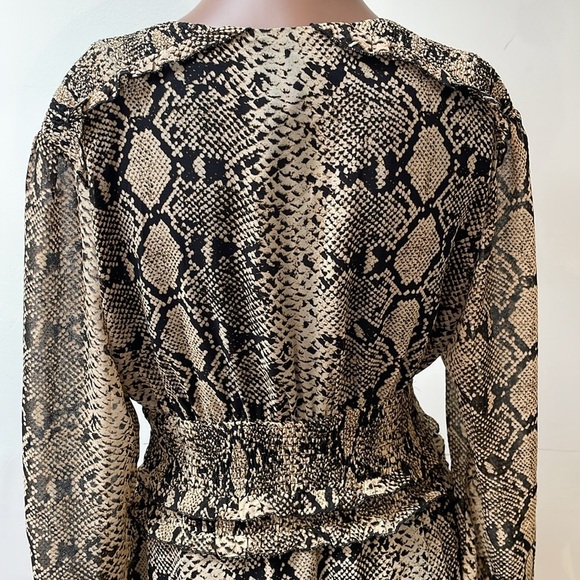 Suncoo Paris Dress Snake Animal Print Longsleeve Wrap Ruffled Sheer Large New - Picture 9 of 12